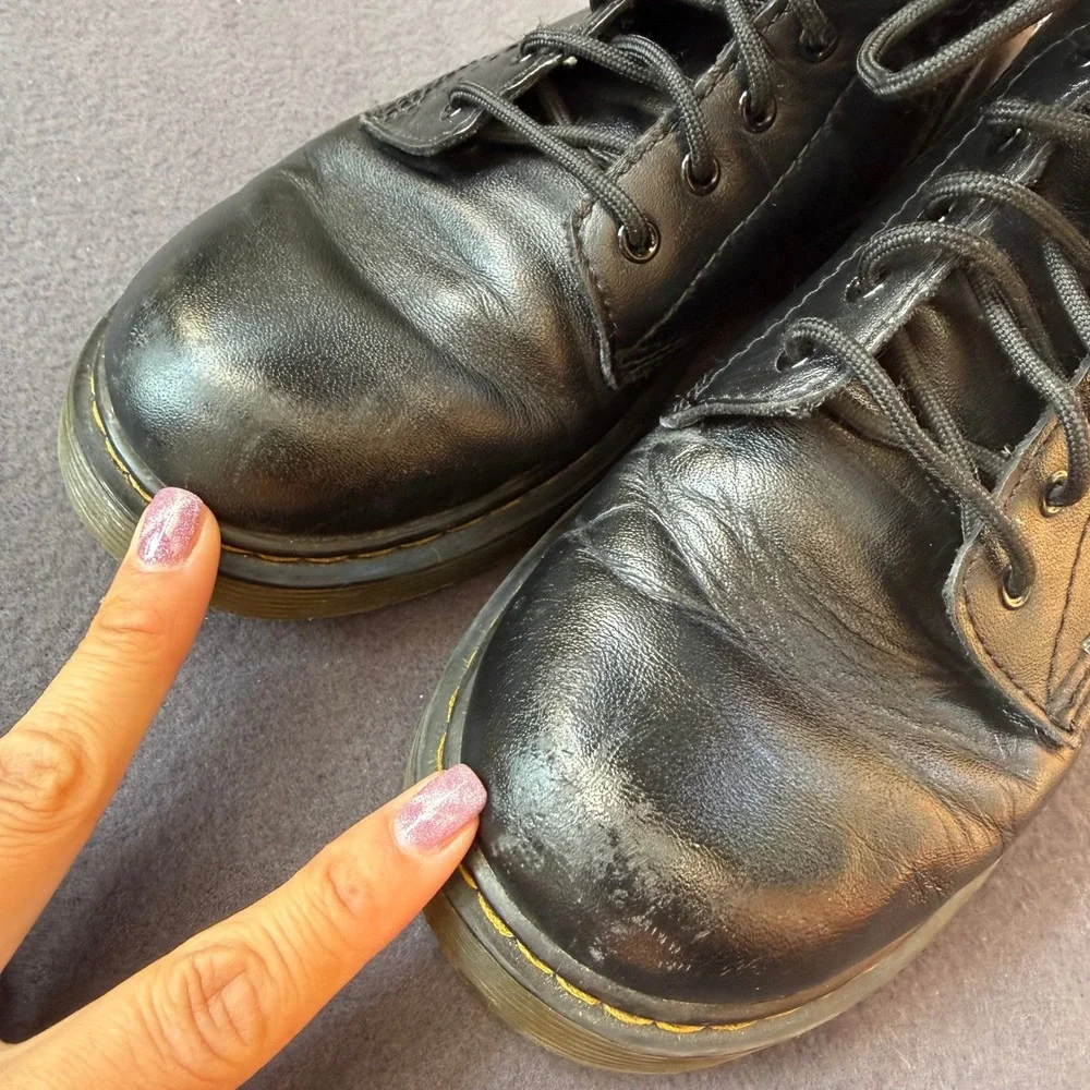 Dr. Martens 1460 J Black Leather Lace Up Side Zip Combat Boots US Women 5